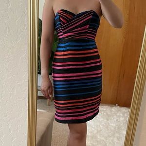 H&M Multicolored Striped Strapless Dress